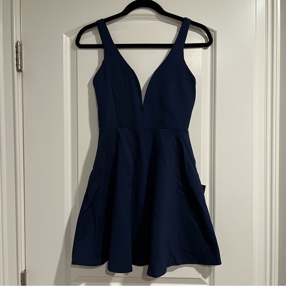 Forever Crush Navy Blue Strappy Sleeveless Skater Dress
